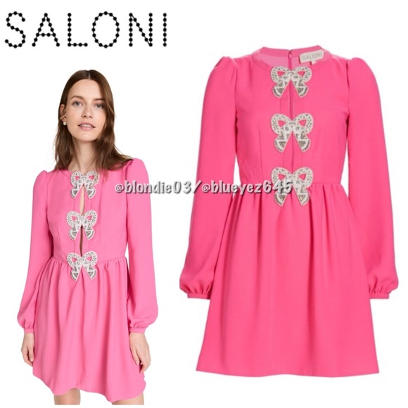 SALONI Dresses & Skirts - Saloni Camille embellished bow dress in bubblegum pink UK6/US2